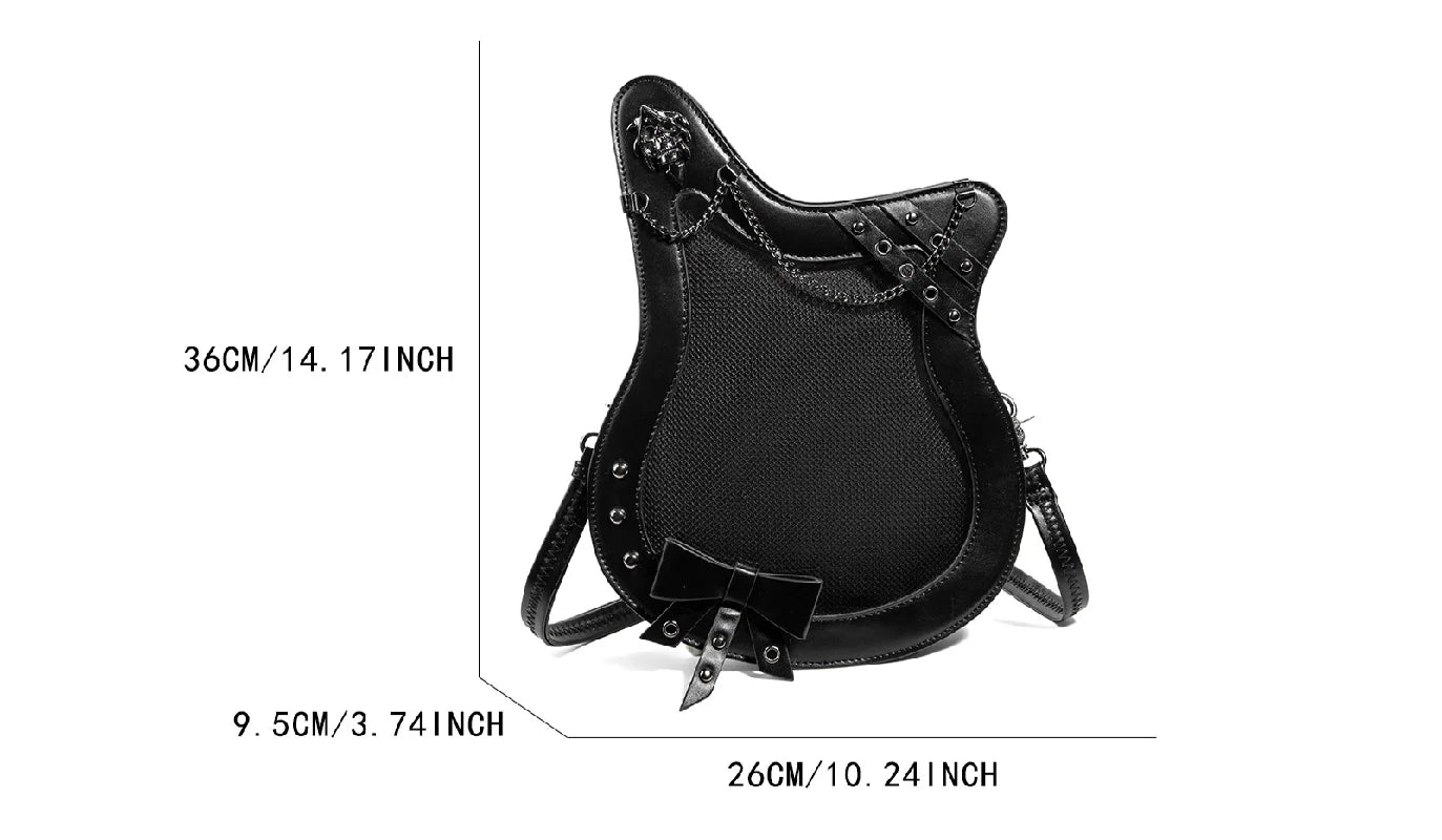 Gothic Guitar Shape Ita Bag with Clear Pin Window Vintage PU Leather Dark Punk Crossbody Bag for Anime Lovers