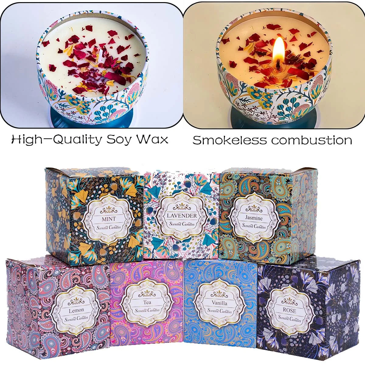 Goblet Design Scented Candle Box Flower Rose Lavender Candle Jar Wedding Favors Birthday Craft Gifts Floral Fragrance Candles