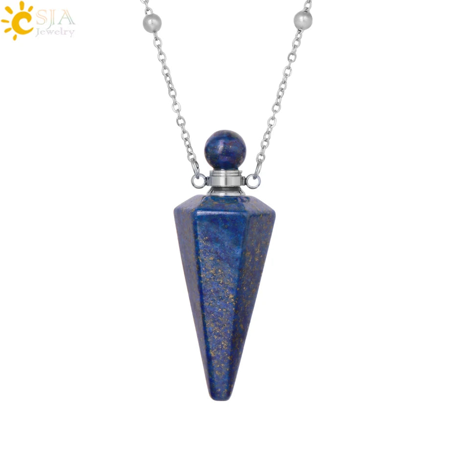 Crystal Perfume Necklace Natural Stone Cone Pendant Healing Clear Quartz Pendants Essentials Oil Diffuser Vial Necklaces H119