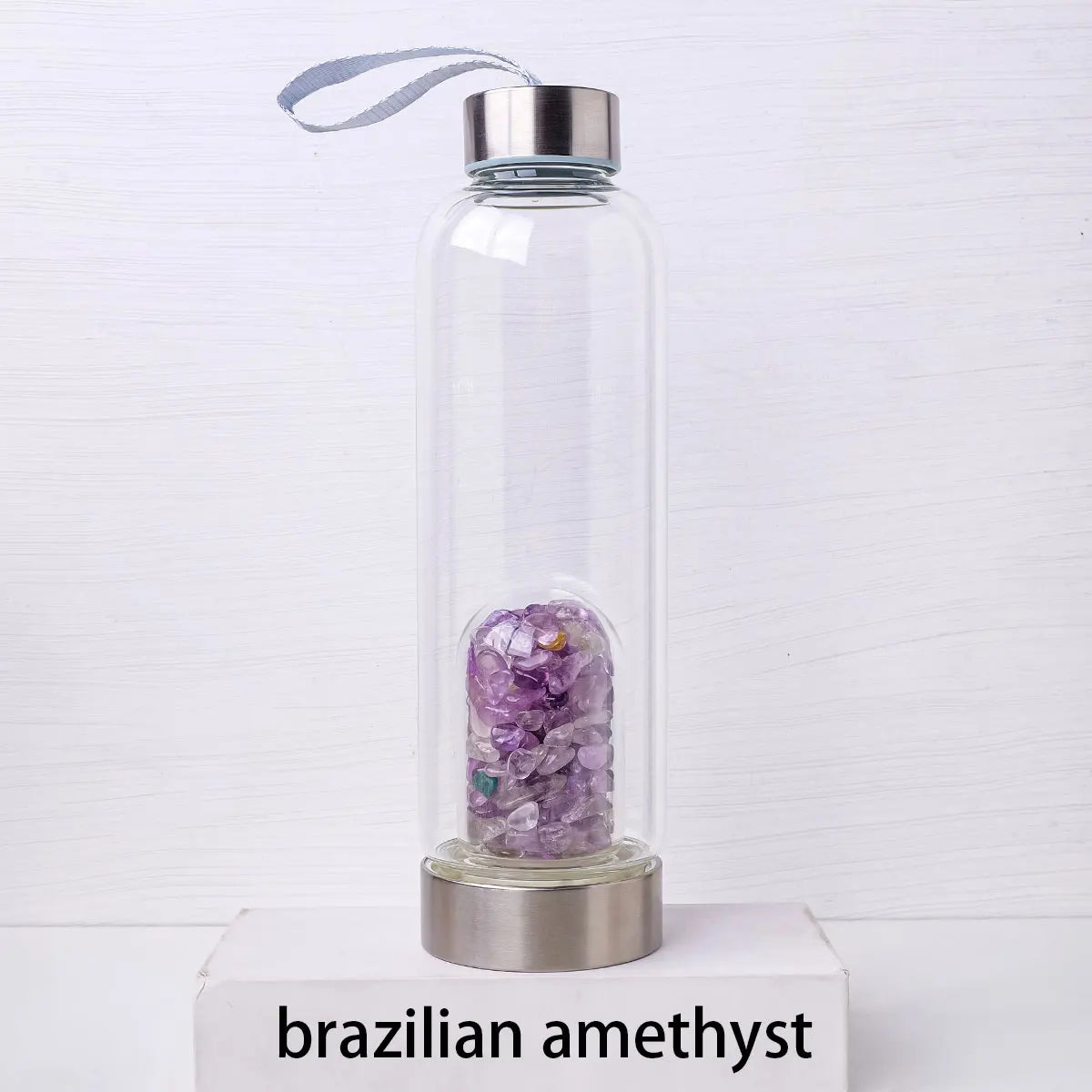 Crystal clear water bottles with magnificent quartz crystals infused
