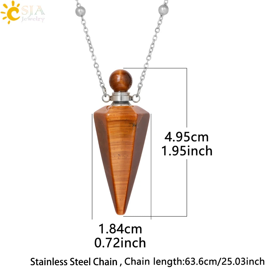 Crystal Perfume Necklace Natural Stone Cone Pendant Healing Clear Quartz Pendants Essentials Oil Diffuser Vial Necklaces H119