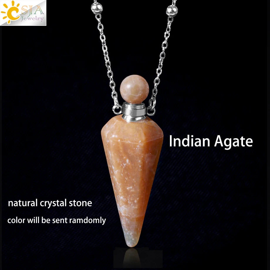 Crystal Perfume Necklace Natural Stone Cone Pendant Healing Clear Quartz Pendants Essentials Oil Diffuser Vial Necklaces H119