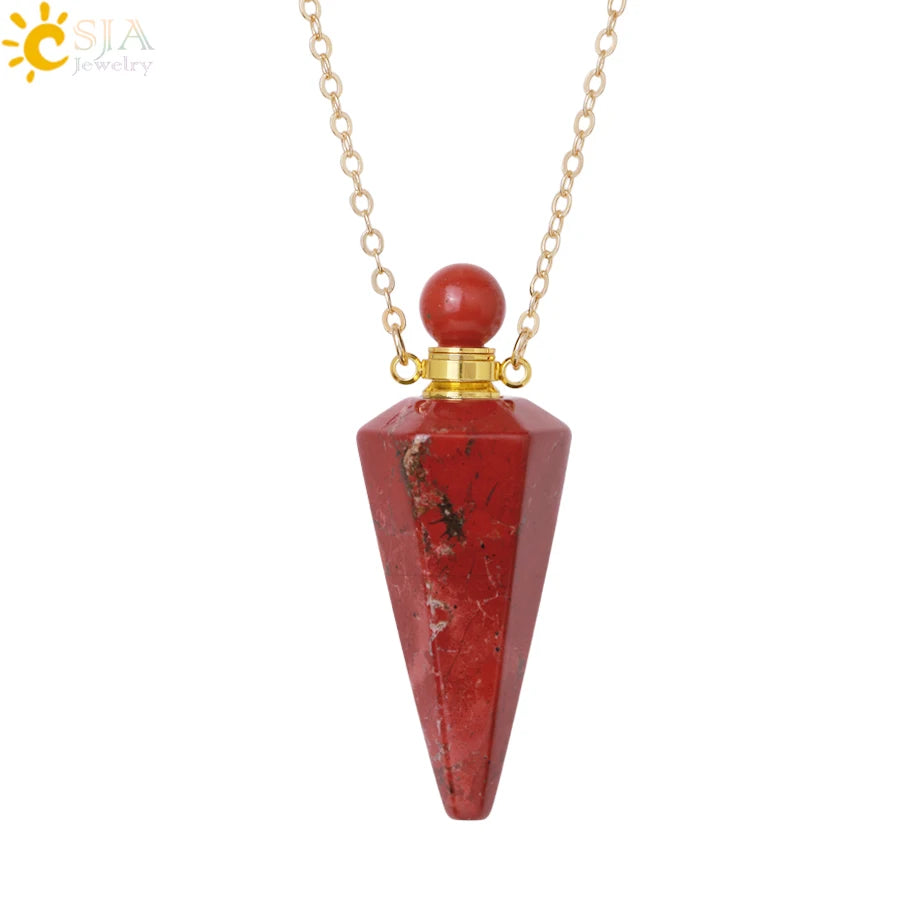 Crystal Perfume Necklace Natural Stone Cone Pendant Healing Clear Quartz Pendants Essentials Oil Diffuser Vial Necklaces H119