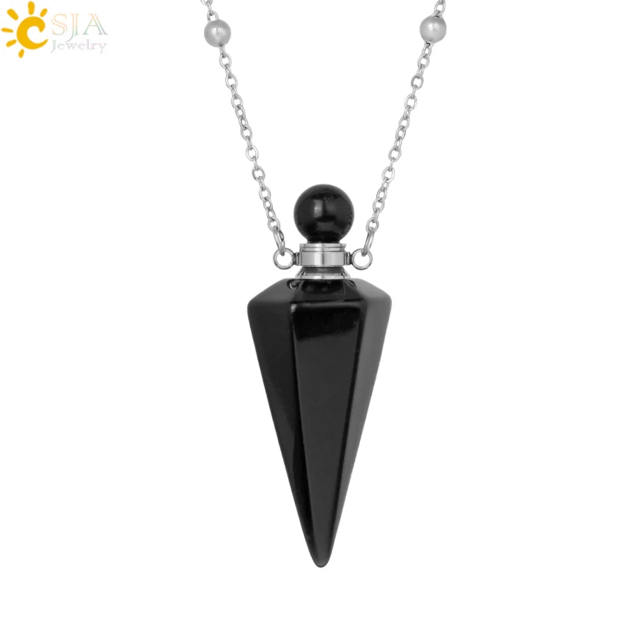 Crystal Perfume Necklace Natural Stone Cone Pendant Healing Clear Quartz Pendants Essentials Oil Diffuser Vial Necklaces H119