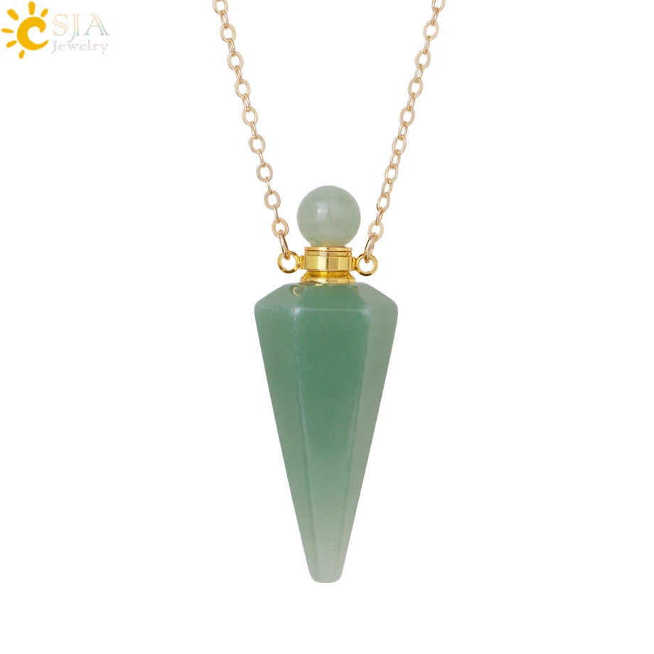 Crystal Perfume Necklace Natural Stone Cone Pendant Healing Clear Quartz Pendants Essentials Oil Diffuser Vial Necklaces H119